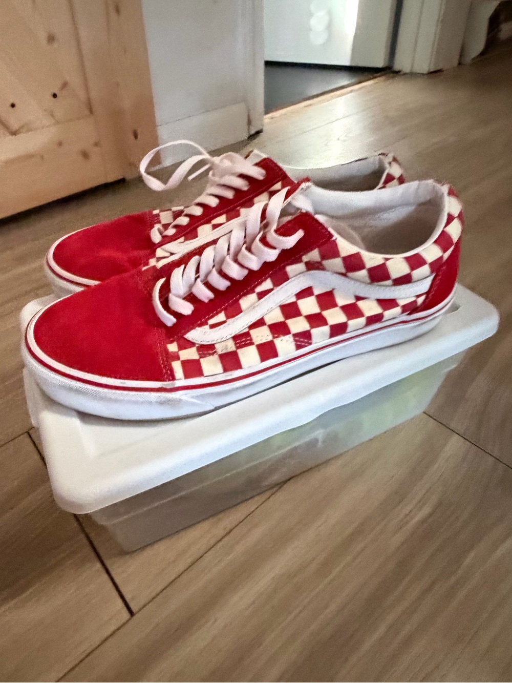 Vans Mens Red and White Checkerboard Low-Top Sneakers